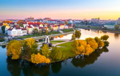 Blick auf ein Haus in Belarus